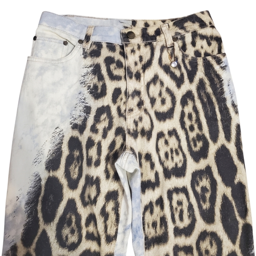 Roberto Cavalli Animal Print Leopard Tie Dye Crystal Chain Jeants Pants S - Picture 3 of 17